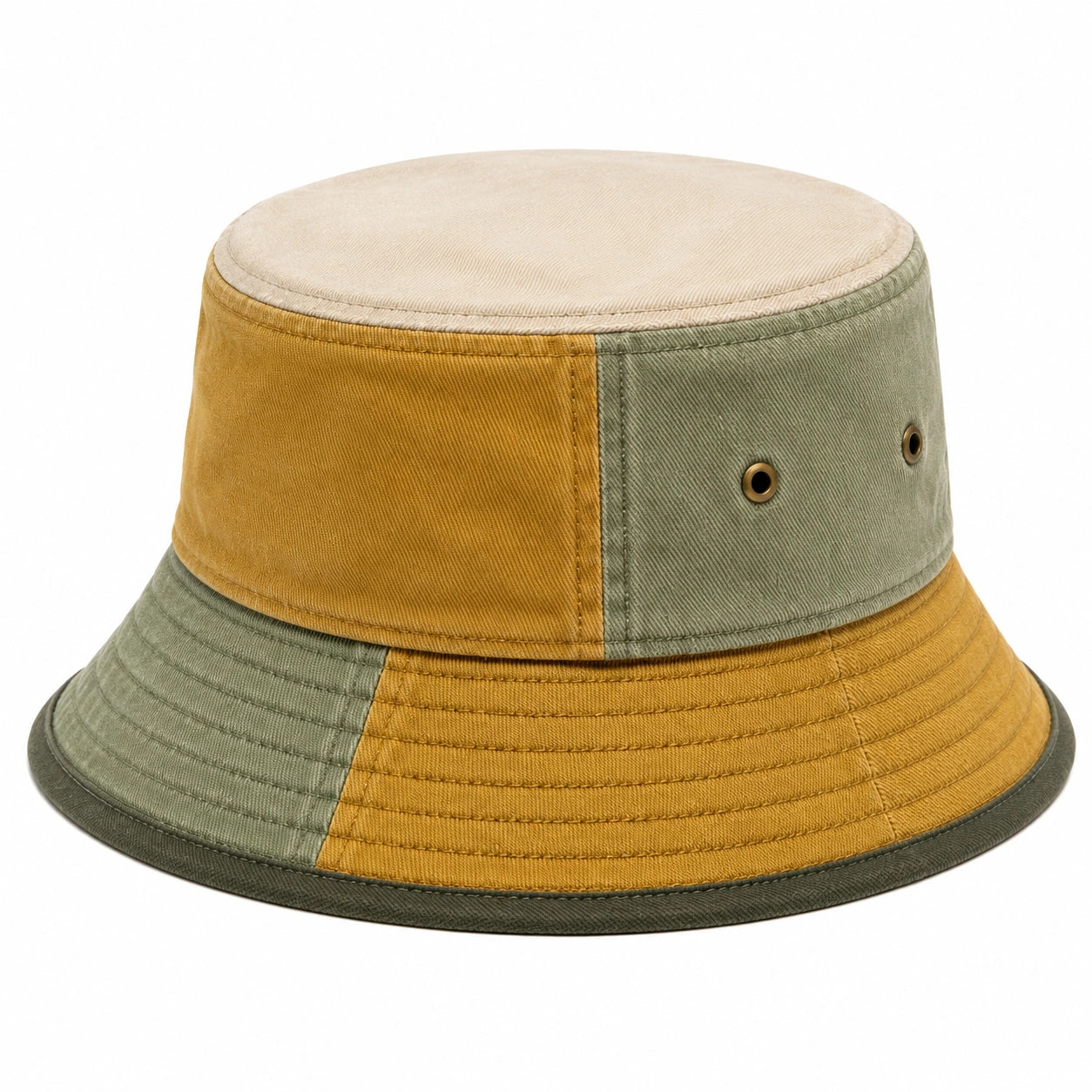 Chapeau bob taille unique en tissu beige moutarde vert style colorblock quotidien