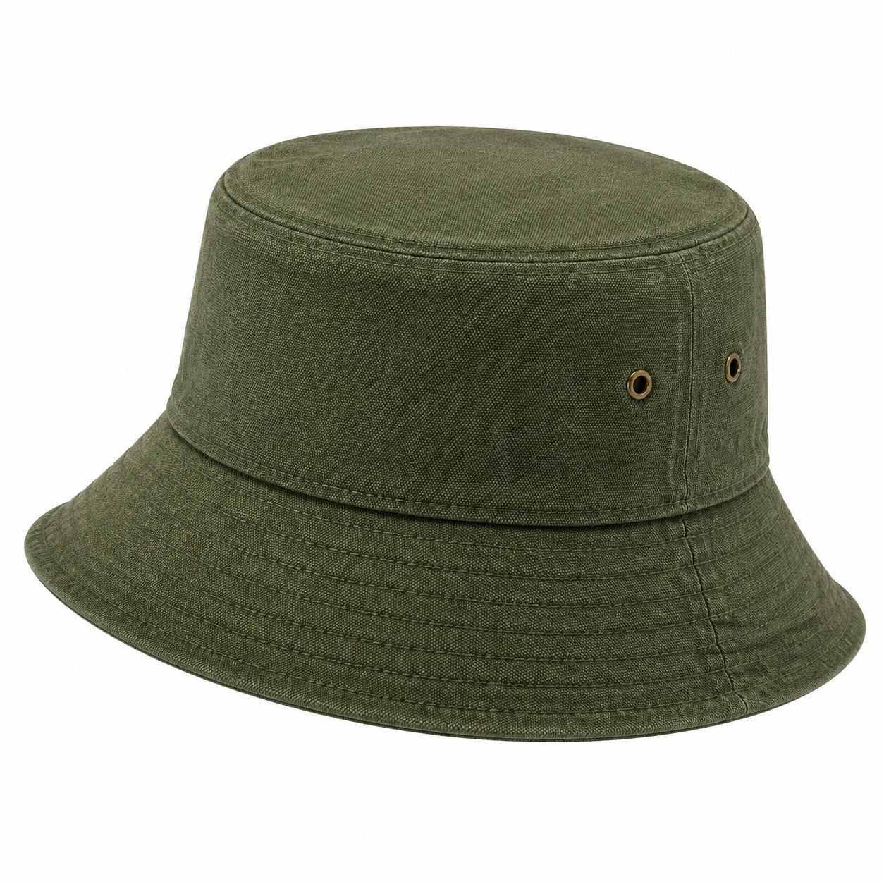 Chapeau bob taille unique en toile de coton vert kaki avec œillets style décontracté