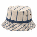 Chapeau bob taille unique en fibres tressées beige et bleu style rayé pour adulte