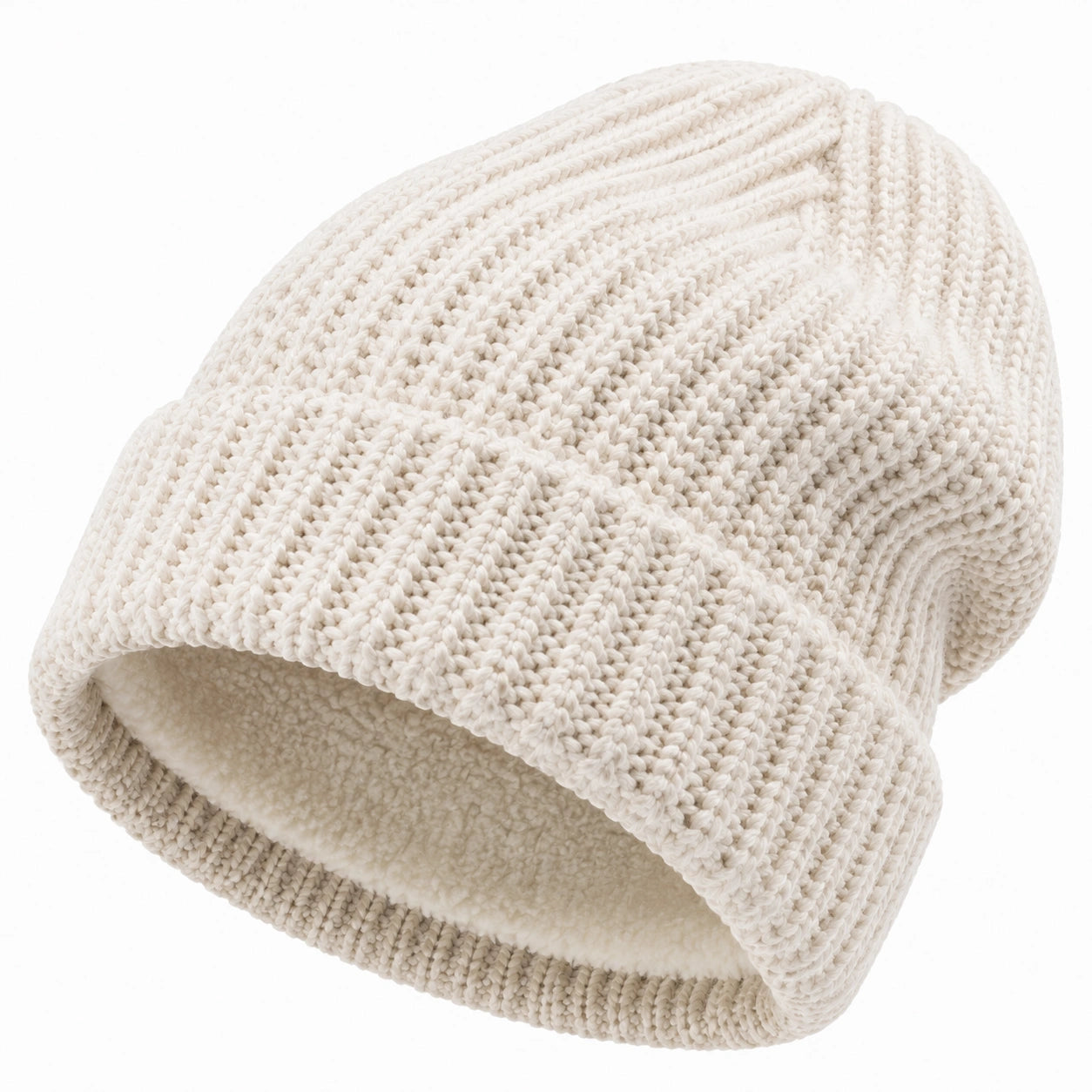 Bonnet taille unique en maille doublée polaire écru style côtelé