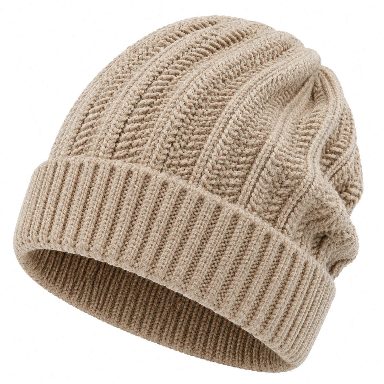 Bonnet taille unique beige en maille torsadée à revers chaud