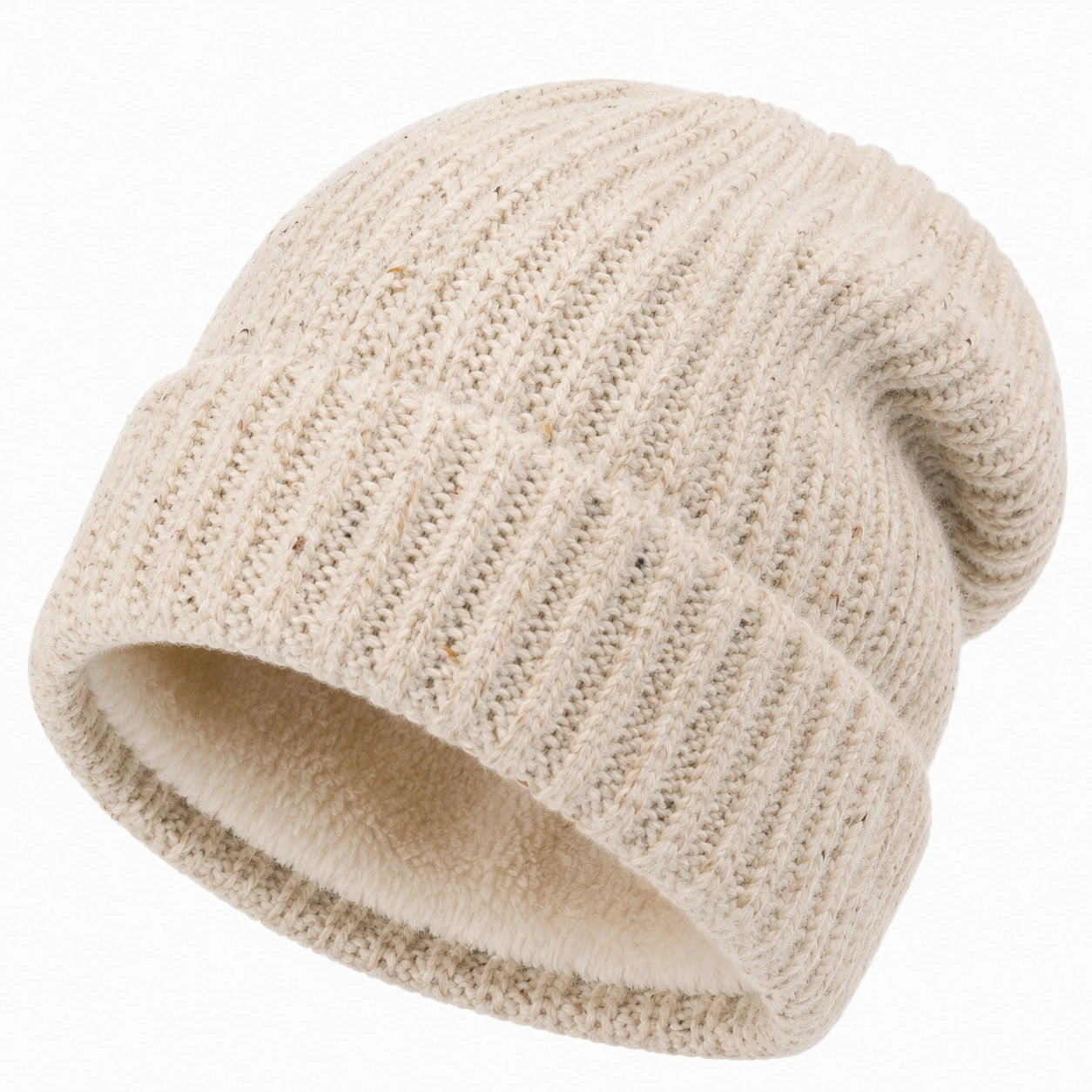 Bonnet en maille crème taille unique doublé polaire style décontracté