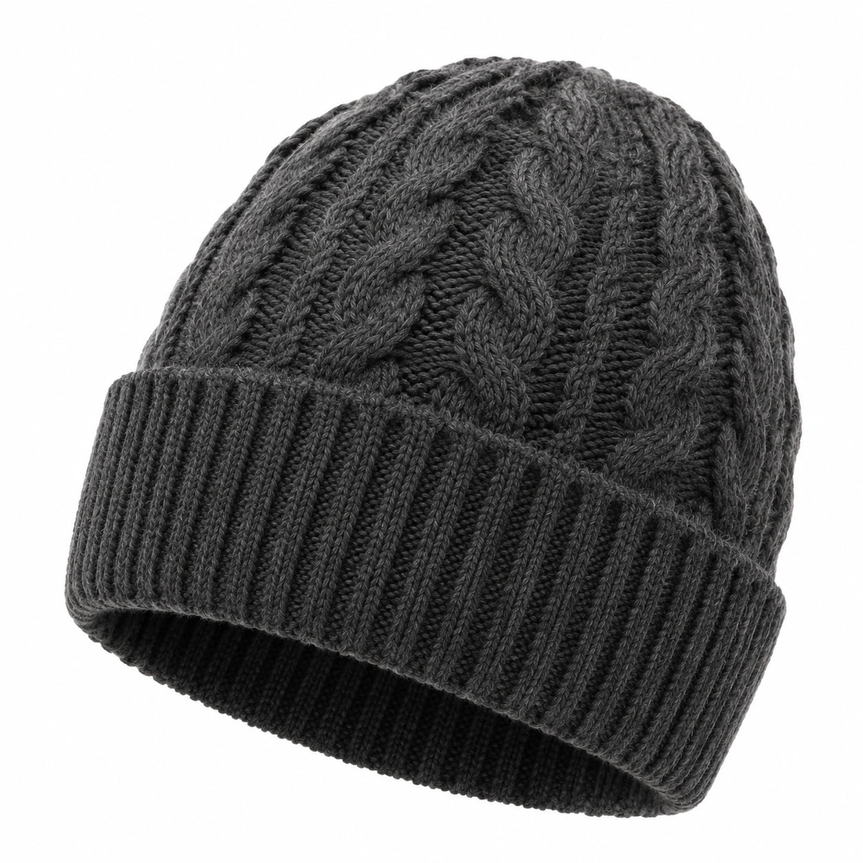 Bonnet taille unique en maille gris anthracite à revers style torsadé