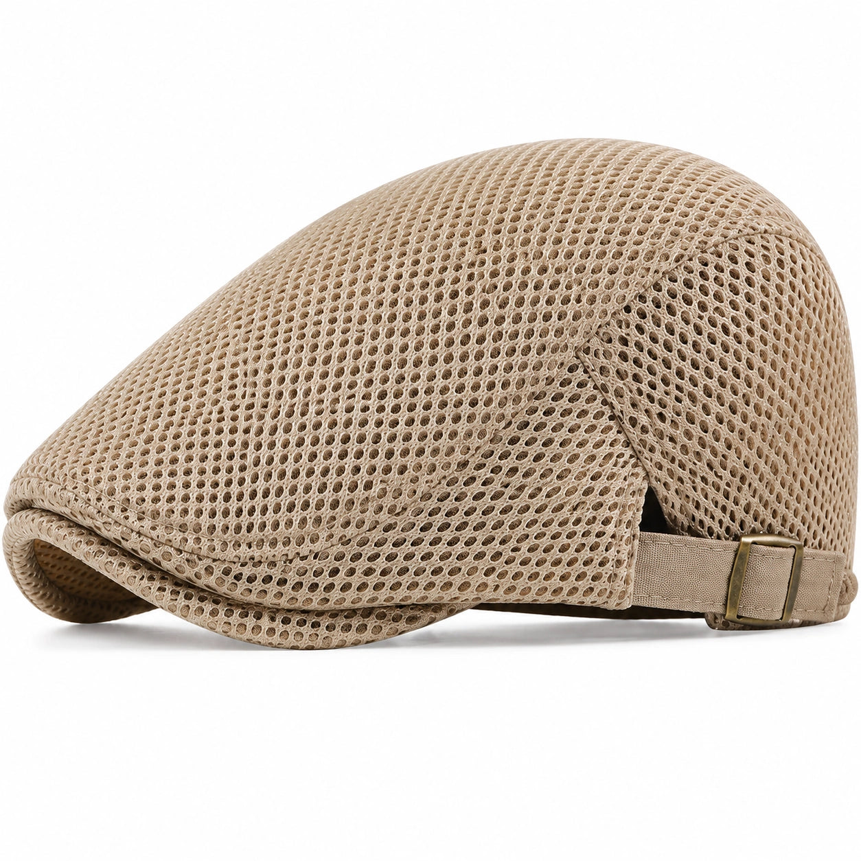Casquette plate taille unique en textile maille beige réglable respirante