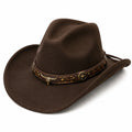 Chapeau cowboy taille unique brun en textile aspect suédé avec bande décorative