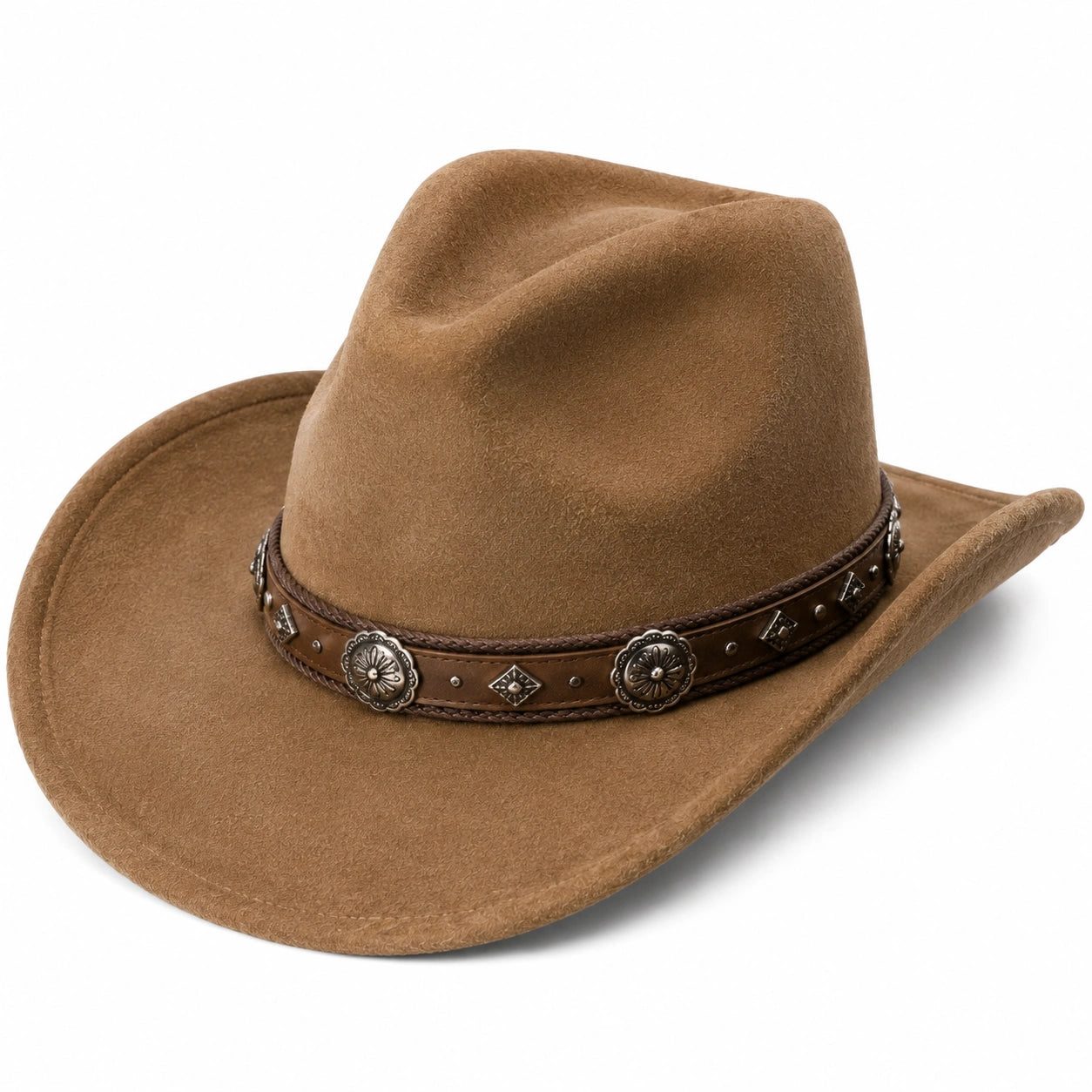 Chapeau cowboy taille unique aspect daim marron style western