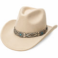 Chapeau cowboy taille unique aspect suédine beige style western pour adulte