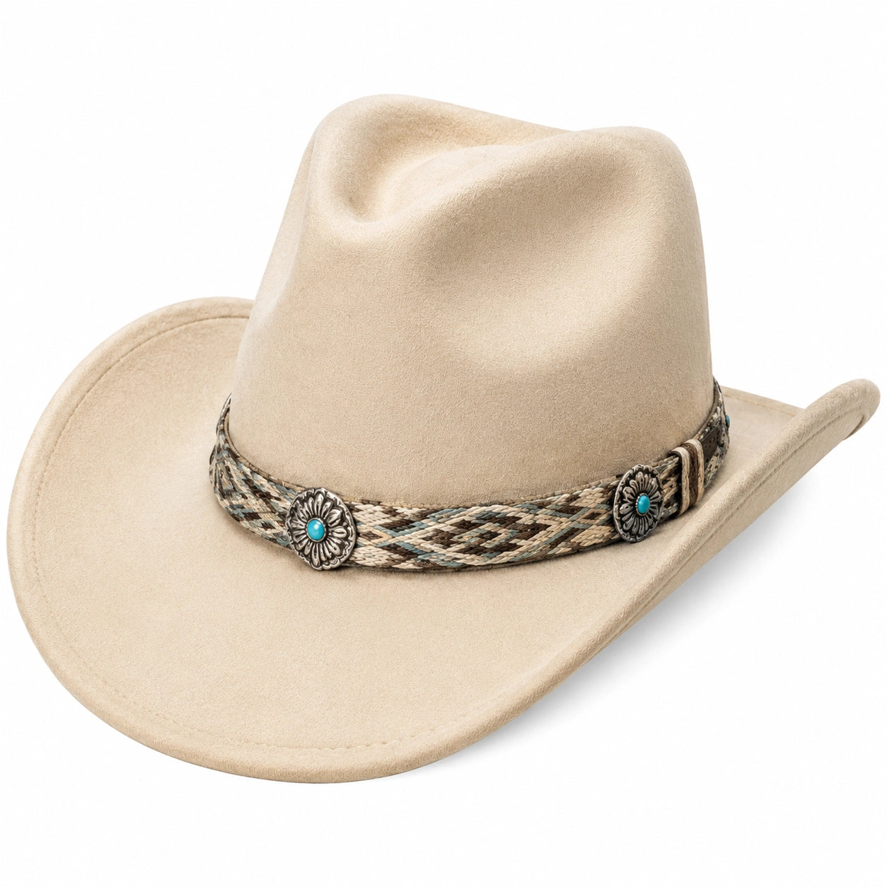 Chapeau cowboy taille unique aspect suédine beige style western pour adulte