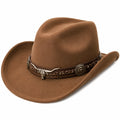 Chapeau cowboy taille unique aspect feutré marron à bande décorative western