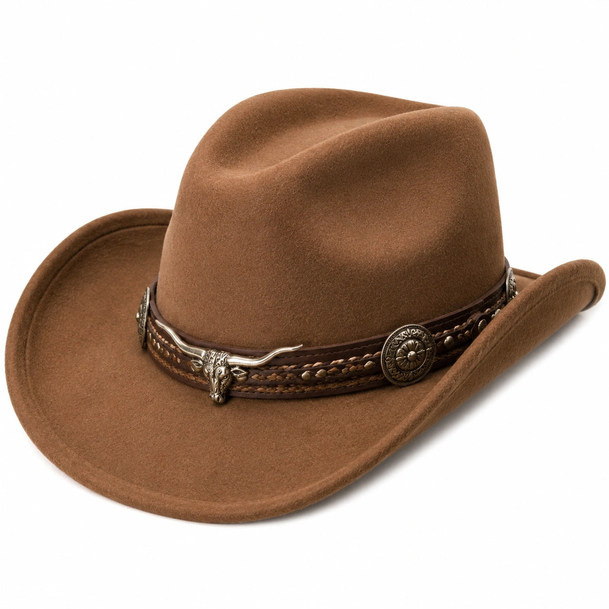 Chapeau cowboy taille unique aspect feutré marron à bande décorative western