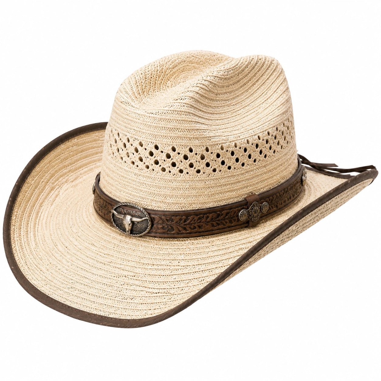 Chapeau cowboy taille unique en paille beige avec bande marron style western