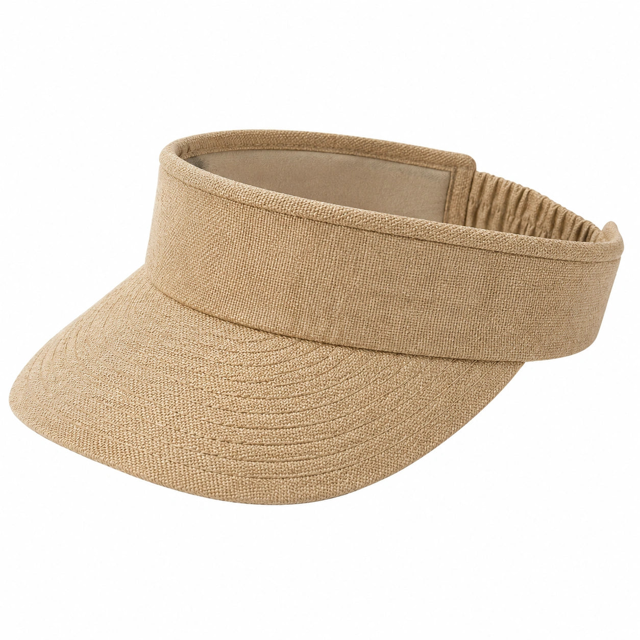 Visière de soleil taille unique en textile tressé beige avec bande élastique